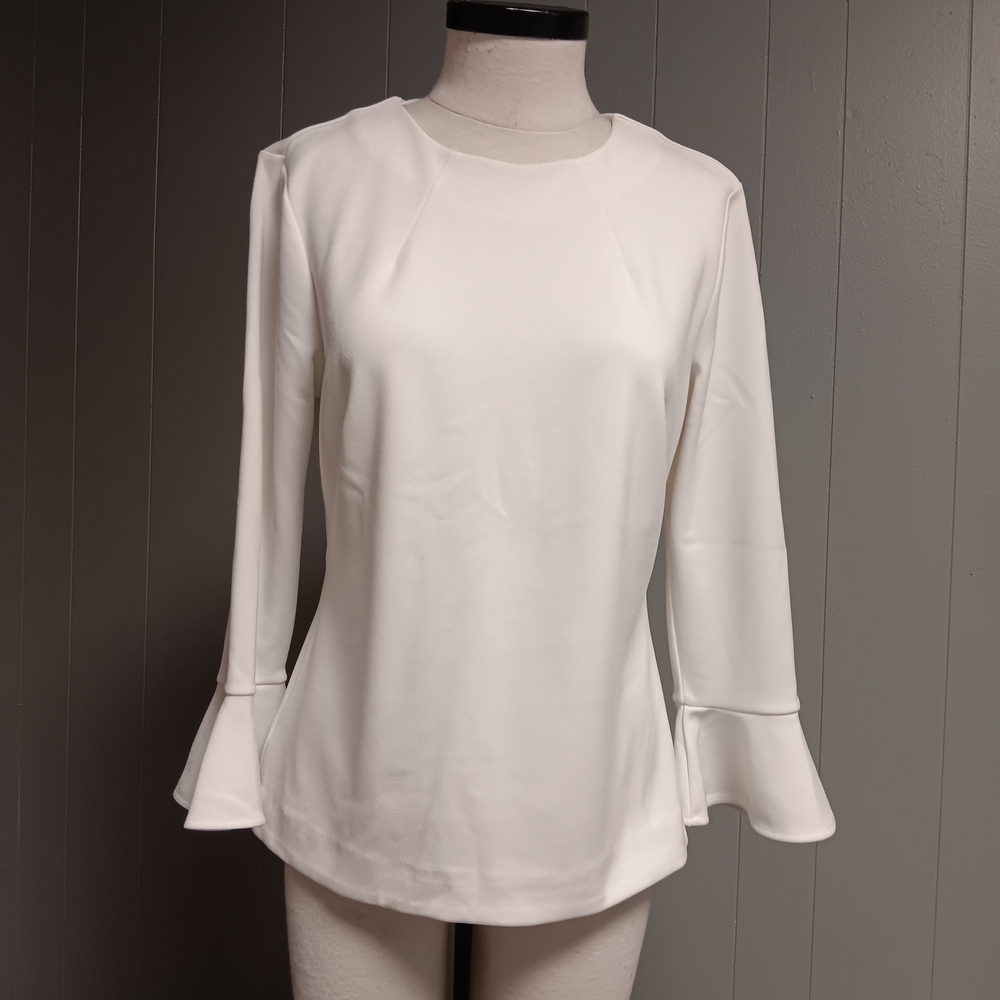 Ann Taylor White Bell Sleeve Ruffled Blouse